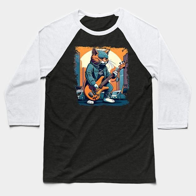 Cute Musician Rock Cat Kitty Playing Guitar - Funny Cats Baseball T-Shirt by Freeman Thompson Weiner